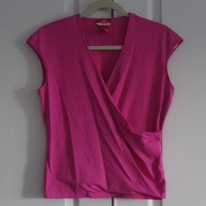 Anne Klein Studio Stretch Hot Pink Retro Crossover Top Size L